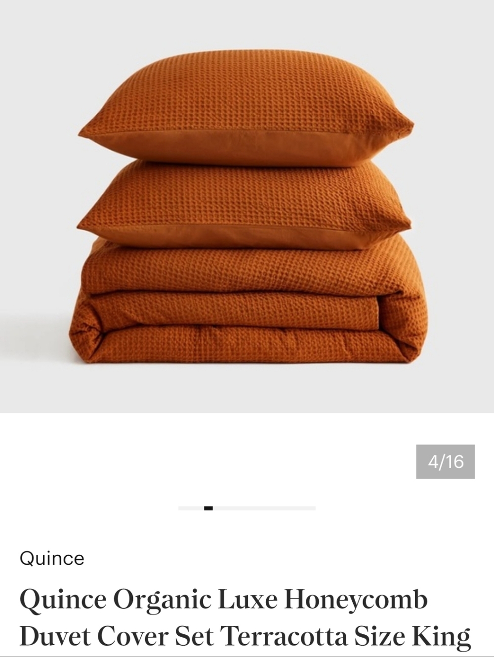 Quince Luxe Waffle King Size Duvet Cover Set In Terracotta  New - Picture 10 of 11